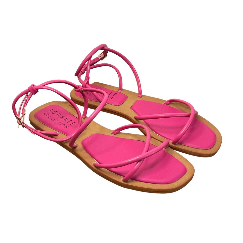 Journee Women's Farron Strappy Flat Sandals Pink Size 10
